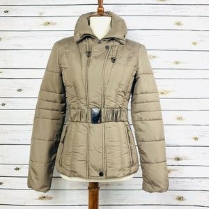 Zara Basic Fitted Puff Coat Winter Jacket Belt SM